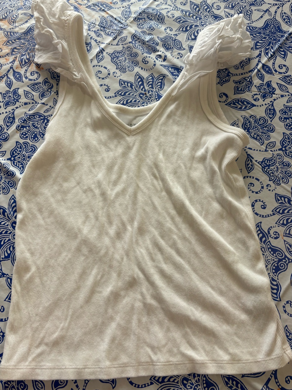 Old Navy White Ruffle Sleeve V-Neck Tank Top